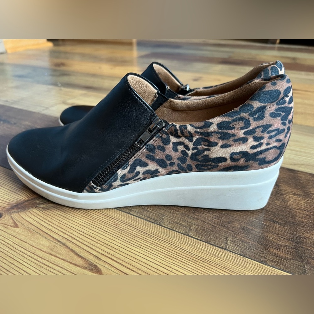 Naturalizer Black and Leopard Women's Wedge Sneakers